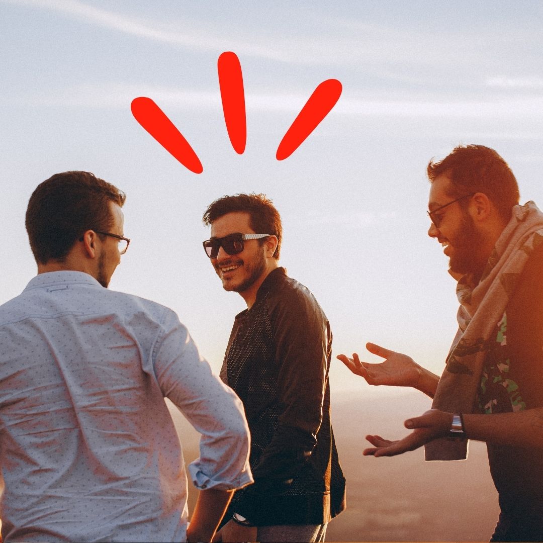 Drie mannen die het naar hun zin hebben